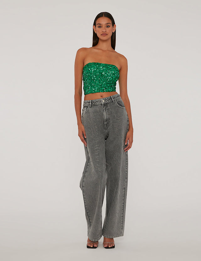 ROTATE - Rhinestone Wide Leg Jeans